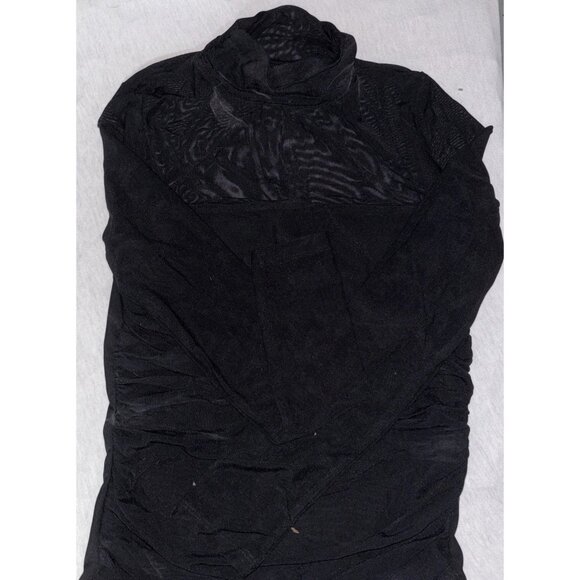 Womens Sexy Sheer Mesh Black Long-Sleeve Mock Turtleneck Bodysuit Reoria Medium - Picture 4 of 9